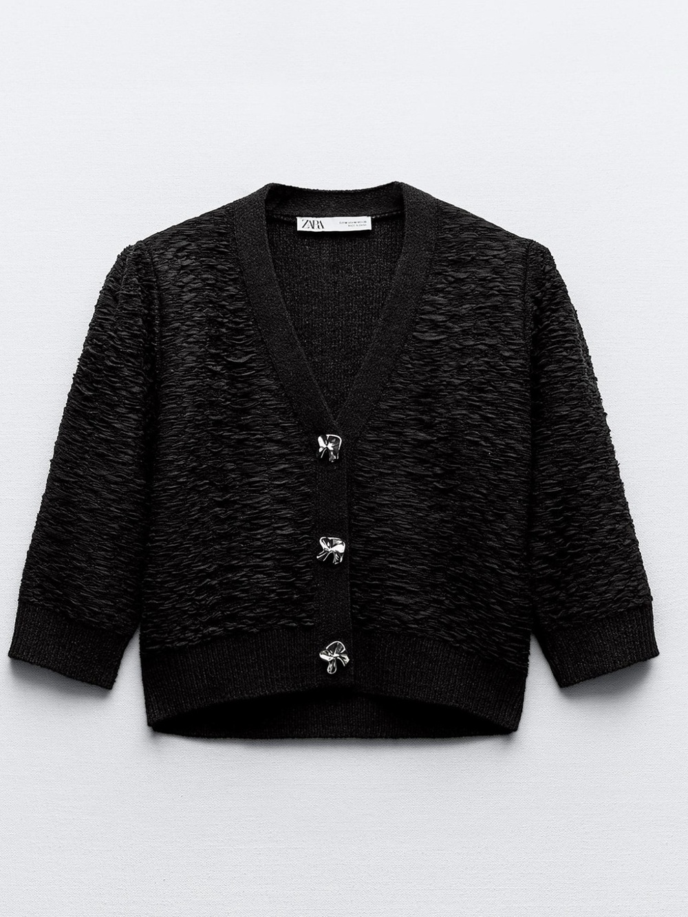 Zara Black Textured Knit Cardigan with Decorative Buttons